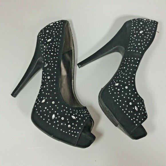 Bongo Fame sz 6 stiletto metallic studs black sued - Picture 4 of 12